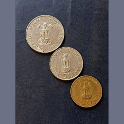 Alternative view of 1969 MAHATMA GANDHI Collection 1RUPEE 1/2 RUPEE & 20 PAISE CONDITION AS IMAGE Same and si