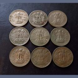 Rare Rare Reserve Bank of India Set of 9 pieces of ₹1 coins Denomination:₹1 Condition is as per image