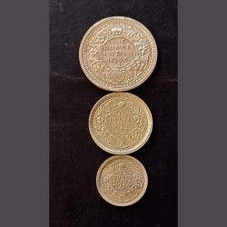Rare rare Set of 3 pieces of 3 different denomination King and emperor George vi Denomination 1₹ 1/2
