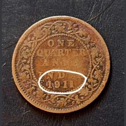 King and emperor George v One quarter anna Year 1911 Very rare date