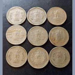 Alternative view of Rare Rare Reserve Bank of India Set of 9 pieces of ₹1 coins Denomination:₹1 Condition is as per image