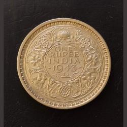 Alternative view of Rare Rare British India King and emperor George VI Denomination:₹1 Year:1943 Excellent condition
