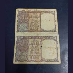 Alternative view of Rare Rare Government of India Set of 2 pieces of Governor S bhotlingam 1₹ note Condition as per ima