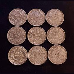 Rare Rare British India Set of 9 pieces of 8 different years of King and emperor George V Denomi