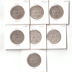 Seven Coins Set of One Rupee 1947 Nickel Coin of King George VI British India Coinage