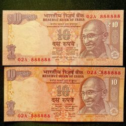 Rs 10 India Banknote TWIN SET Gem Unc Very Unique Set Solid Number 02A 888888