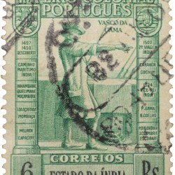 Postal Stamp of India Portugues - Green 6 Ries with Vasco Da Gama - Used as per Image.