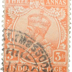 Postal Stamp of George V 3 Annas Orange Colour - Used Condition as per Image.