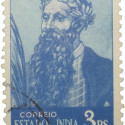 Postal Stamp of India Portugues - Blue 3 Ries - Used as per Image.