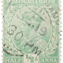 Postal Stamp of George V 1/2 Anna Green Colour - Used Condition as per Image.