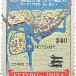 Postal Stamp of India Portugues - 2-1/2 Tangas Cancelled to 40 Escudos with Geographical Map - Used as per Image.