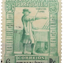 Postal Stamp of India Portugues - Green 6 Ries with Vasco Da Gama - Used as per Image.