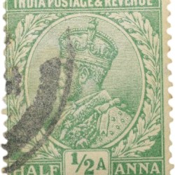 Postal Stamp of George V 1/2 Anna Green Colour - Used Condition as per Image.