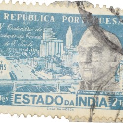 Postal Stamp of India Portugues - 2 Tangas Blue Colour - Used as per Image.