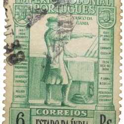 Postal Stamp of India Portugues - Green 6 Ries with Vasco Da Gama - Used as per Image.