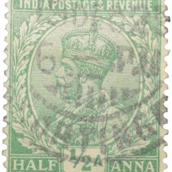 Postal Stamp of George V 1/2 Anna Green Colour - Used Condition as per Image.