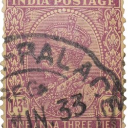 Postal Stamp of George V 1 Anna 3 Pies Pink Colour - Used Condition as per Image.