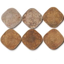 Rare 6 Coins Set of 1/2 Anna 1942-1947 Copper-Nickel and Nickel-Brass Coins of King George VI British India Coinage