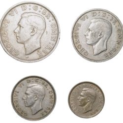 Set of 4 Different Copper-Nickel 1/2 Crown - 2 Shillings, 1 Shiling & 6 Pence of George VI (AD 1950) from Great Brittain
