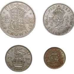 Alternative view of Set of 4 Different Copper-Nickel 1/2 Crown - 2 Shillings, 1 Shiling & 6 Pence of George VI (AD 1950) from Great Brittain