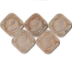 5 Coins Set of 2 Annas 1918-1936 Copper-Nickel Coins of King George V British India Coinage