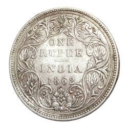 British India Silver Rupee Year 1862 Queen Victoria with DOTS Variety **Scare** High Collectable Grade.