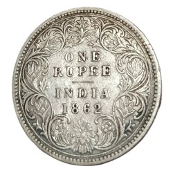 British India Silver Rupee Year 1862 Queen Victoria Collectable Grade.
