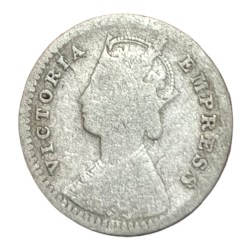 Alternative view of British India Silver 2 ANNAS Year 1883 VICTORIA EMPRESS **SCARE** Used Condition.