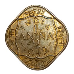 British India Ni/Brs 1/2 ANNA Year 1942 King GEORGE-VI in High AUNC Grade.