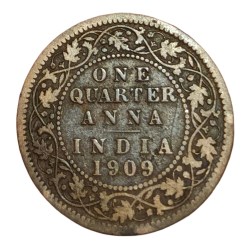 British India ONE QUARTER ANNA Key Date Year 1909 King EDWARD-VII **RARE** Collectable Grade.