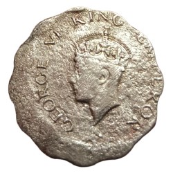 Alternative view of British India ONE ANNA Cu/Ni Year 1947 King GEORGE-VI with MAJOR OFF CENTRE Error **RARE** Collectable Grade.