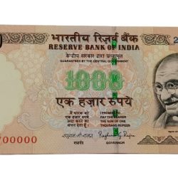 1000 Rupees Demonetised Issue Year 2015 Signature Raghuram Rajan With Fancy "2CC 700000" Lakha Numbers **rare** Unc Grade.