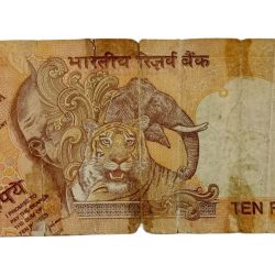 Alternative view of 10 Rupees Signature BIMAL JALAN with MASSIVE FLIP FOLD PARTIAL BLANK PRINT Multiple Errors **RARE** Used Poor Condition.