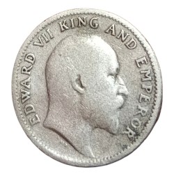 Alternative view of British India Silver 1/4 Rupee Year 1907 King EDWARD-VII Used Condition.