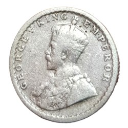 Alternative view of British India Silver 1/4 Rupee Year 1913 King GEORGE-V **SCARE** Used Condition.