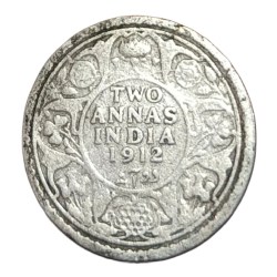 British India Silver 2 ANNAS Year 1912 King GEORGE-V in Used Condition.