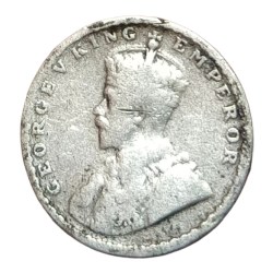 Alternative view of British India Silver 2 ANNAS Year 1912 King GEORGE-V in Used Condition.