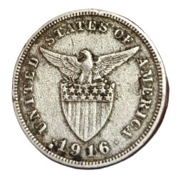 THE UNITED STATES OF AMERICA//PHILIPPINES [MULE] Issue Cu/Ni 5 CENTAVOS KEY DATE Year 1916 Sitting Man with Hammer and Elbow, Eagle above Stars **EX-RARE** Collectable Grade.