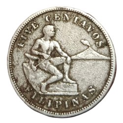 Alternative view of THE UNITED STATES OF AMERICA//PHILIPPINES [MULE] Issue Cu/Ni 5 CENTAVOS KEY DATE Year 1916 Sitting Man with Hammer and Elbow, Eagle above Stars **EX-RARE** Collectable Grade.