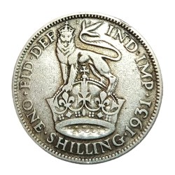 Great Britain Silver One Shilling Year 1931 King George-V Lion at Top of Crown High Collectable Grade.