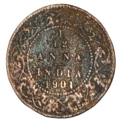 British India Copper 1/12 ANNA Year 1901 VICTORIA EMPRESS Used Condition.