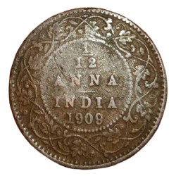 British India Copper 1/12 Anna Year 1909 King Edward-VII **Scare** Collectable Grade.