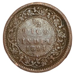 British India Copper 1/2 PICE Year 1894 VICTORIA EMPRESS Collectable Grade.