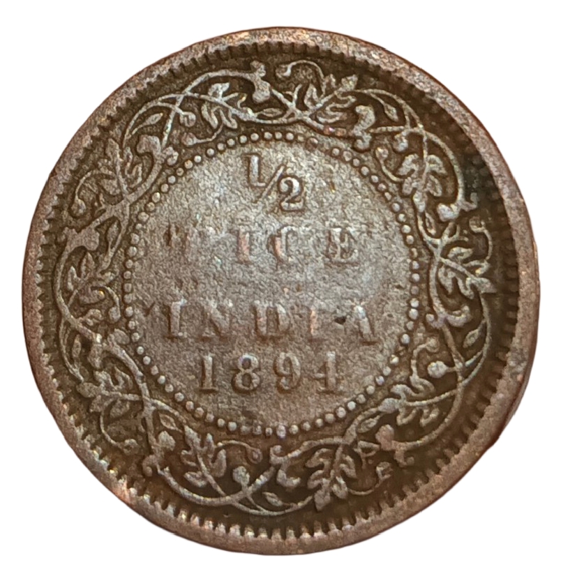 British India Copper 1/2 PICE Year 1894 VICTORIA EMPRESS Collectable Grade.