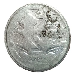 2 Rupees Fss Year 2014 Calcutta Mint REVERSE SIDE BROCKAGE//LAKHI Error **V. RARE** Collectable Grade.