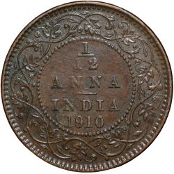 Alternative view of Bronze 1/12 Anna of Edward VII (AD 1910) of Calcutta Mint