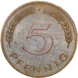 Alternative view of Brass 5 Pfenning of Germany (AD 1981) with Oak Sapling