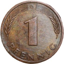 Alternative view of Brass 1 Pfenning of Germany (AD 1978) with Oak Sapling