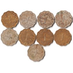 9 Coins Set of One Anna 1939-1947 Copper-Nickel Coin of King George VI British India Coinage