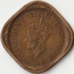 Extremely Rare Two Anna 1944 L mark Lahore Mint Nickel-Brass Coin of Large 44 Variety King George VI British India Coinage